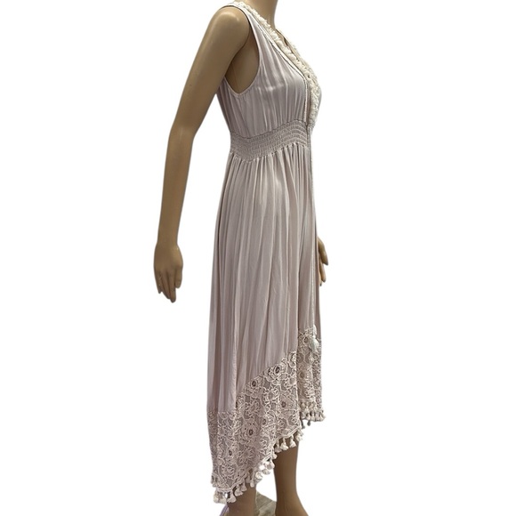 Bohemian Deep V Neck Tassel Lace Accent Sleeveless Lightweight Dress Medium - Picture 6 of 15